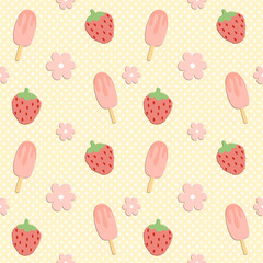 seamless pattern with ice cream and strawberry