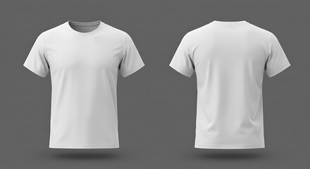 Fototapeta premium A crisp white t-shirt, ready for your design, shown in front and back views against a neutral gray background.
