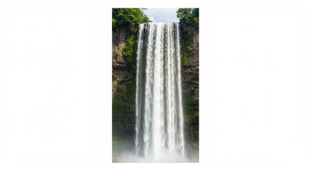Majestic Waterfall Cascading Down Rocky Cliff Face Lush Green Foliage