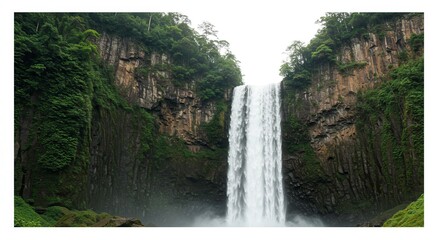Majestic Waterfall Cascading Down Lush Green Cliffs Nature Scene