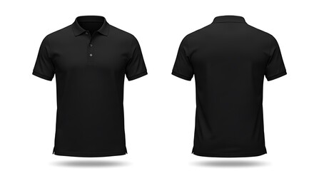 A classic black polo shirt, a timeless wardrobe staple, shown front and back, showcasing its clean simple design and versatile style.