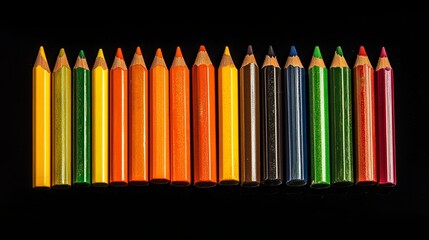 A set of colorful pencils arranged neatly in a row pic