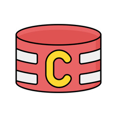 A red and white striped captain's armband with the letter C, representing leadership in a soccer team