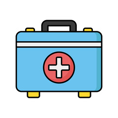 A blue medical kit with a red cross, symbolizing emergency treatment and player safety in soccer matches