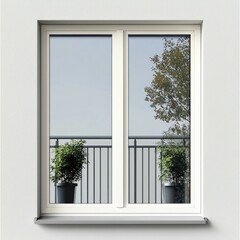 Tranquil Window with Balcony View, Greenery and Serene Atmosphere on Neutral Textured Wall - Interior Design Concept