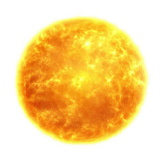 Yellow sun realistic 3D isolated on transparent background.