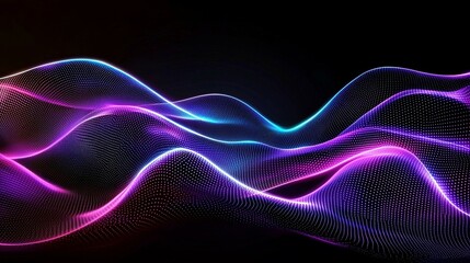 Neon Wave Abstract Landscape with Vibrant Dotted Surfaces on Gradient Background - Modern Digital Art Illustration