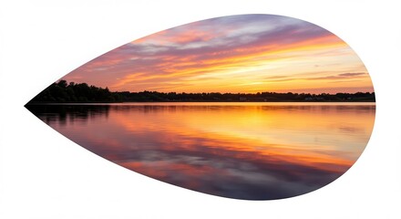 Serene Sunset over Calm Lake with Tree Silhouette Reflection in Water