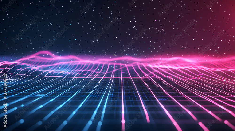 Poster glowing line abstract data flow digital wallpaper background tech environment futuristic viewpoint