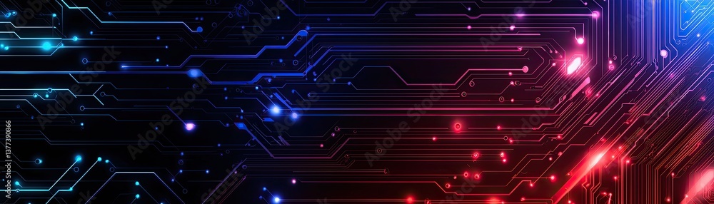 Poster exploring digital innovation circuit patterns virtual space graphic design futuristic environment wi