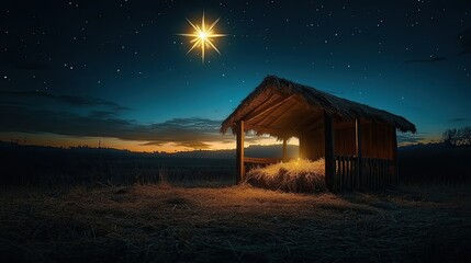 A Christmas star shining over the manger. 