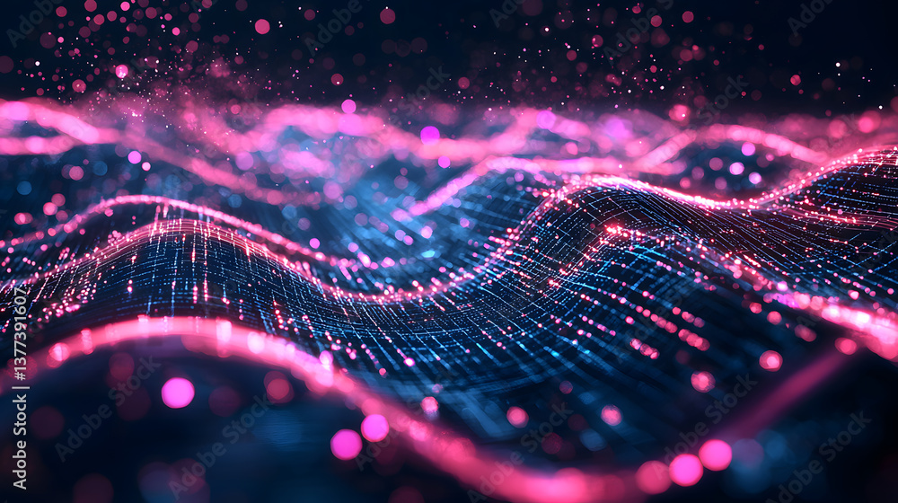 Poster abstract data flow representation with glowing lines digital background wallpaper high-tech environm