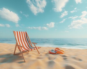 Obraz premium Beach chair with summer, and ocean view.