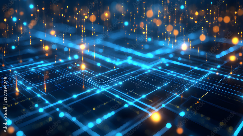 Poster glowing line abstract data flow background wallpaper digital network visualization futuristic design