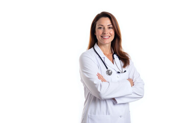 Fototapeta premium woman in a white lab coat with a stethoscope