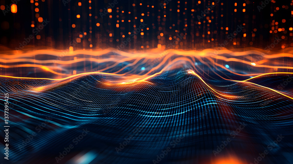 Poster glowing data flow abstract wallpaper background digital waves technology futuristic environment capt