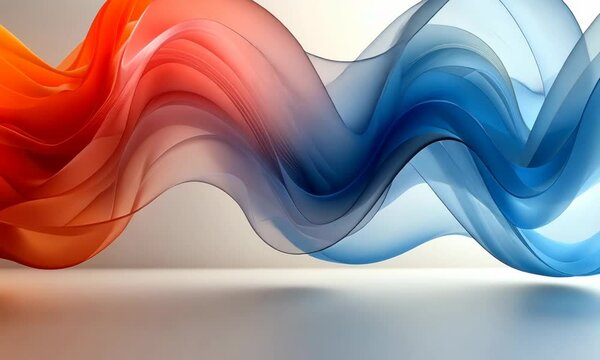 An abstract artwork showcasing flowing, layered ribbons of warm and cool colors blending together.