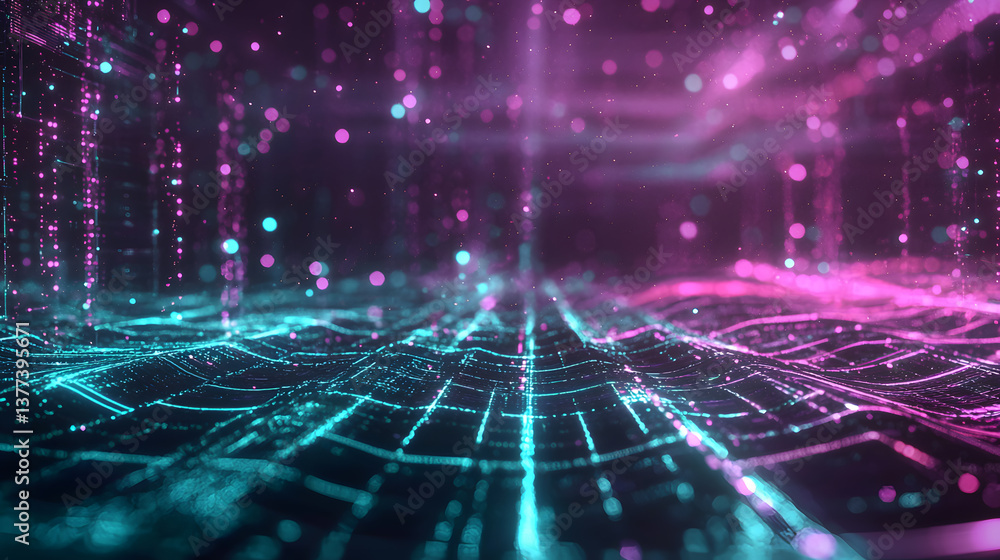 Poster abstract data flow background wallpaper glowing lines in a digital environment captured in a vivid v
