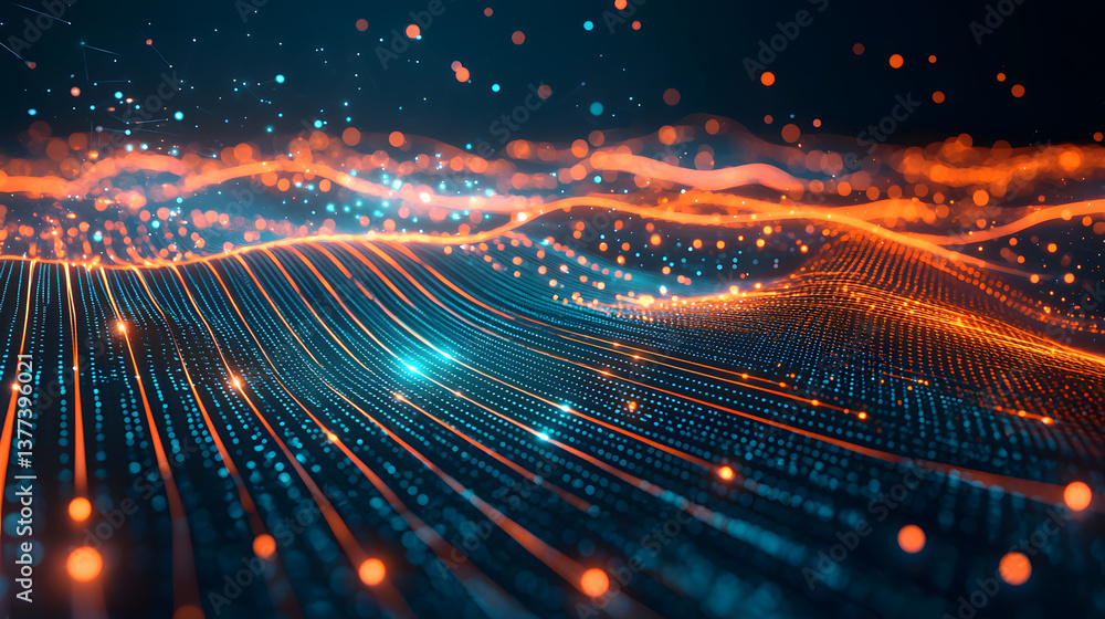 Poster dynamic abstract data flow wallpaper glowing lines creating a vivid background in a high-tech enviro