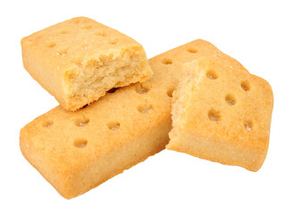 Clotted cream shortbread finger biscuits isolated on a white background