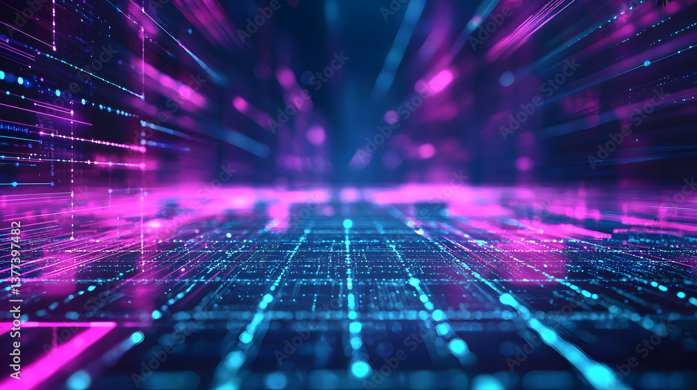 Poster glowing data flow abstract digital landscape background wallpaper futuristic environment dynamic vie