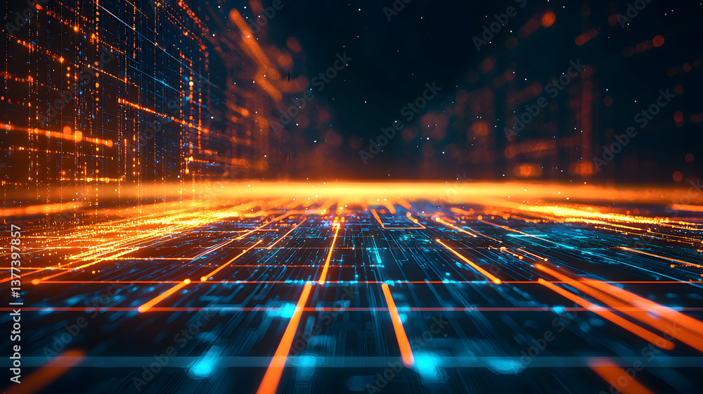 Poster glowing line abstract data flow background wallpaper in digital space environment
