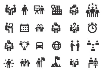Business teamwork icon set. Business team working together and human resources. Editable stroke.