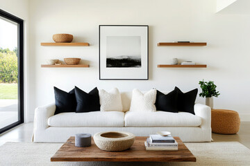 Modern living room with minimalistic decor and natural light.