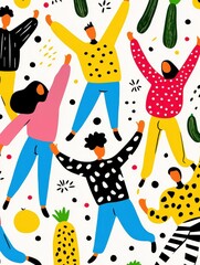 Colorful illustration of people celebrating joy and diversity.