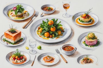 Assorted Gourmet Dishes Elegant Food Presentation for Culinary Inspiration