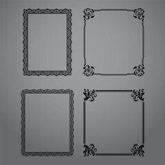 Set of decorative frames Elegant vector element for design in Eastern style, place for text. Floral black and gray borders. Lace illustration for invitations and greeting cards