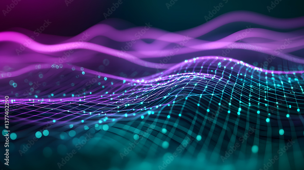 Poster dynamic abstract data flow background wallpaper glowing lines and waves in a digital environment