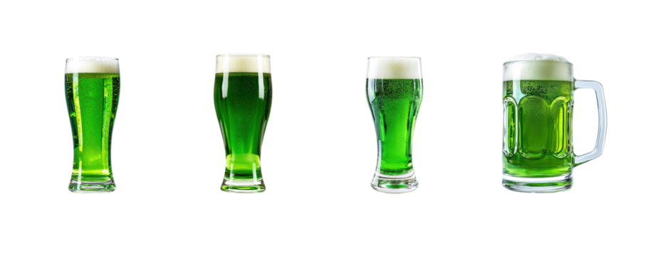 Collection Glass of Green beer St. Patrick's Day concept front view isolate on transparent background