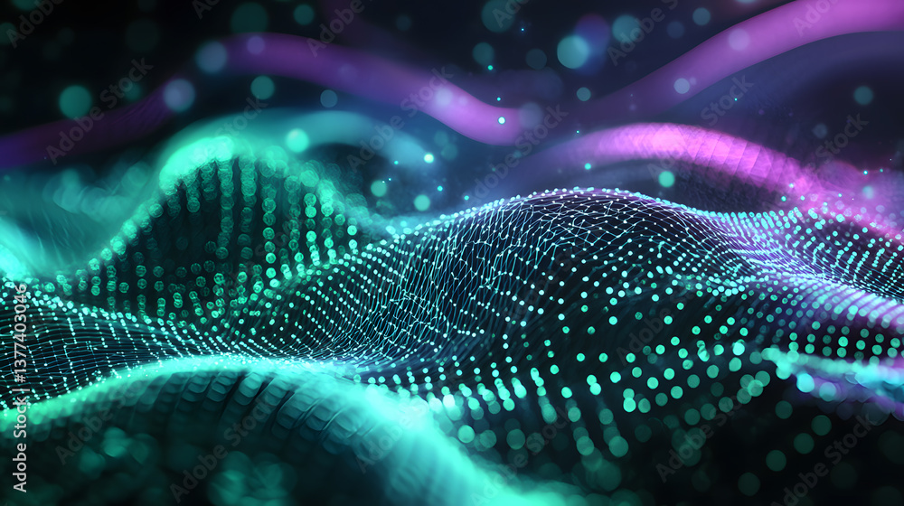 Poster dynamic neural network waves abstract digital background wallpaper futuristic environment colorful v