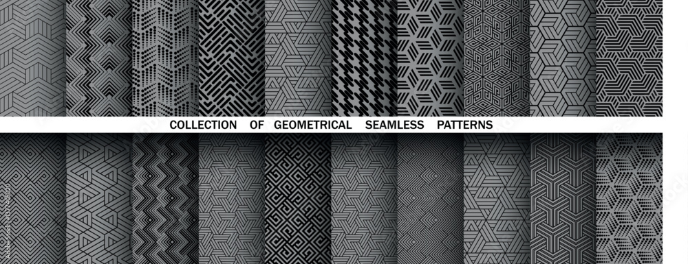Leinwandbilder geometric set of seamless black and gray patterns. simple vector graphics