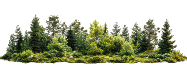 A realistic photograph of an entire forest isolated on a transparent background
