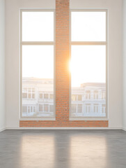 Bright sunlight streaming through large windows in a modern minimalistic interior space