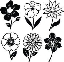 Set of luxury flowers and logo. Trendy botanical elements.