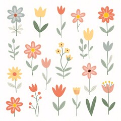 Collection of cute and colorful spring flower illustrations