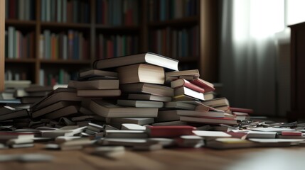 Books scattered, study, library, research