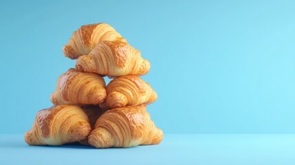 Croissants Stacked Blue Background