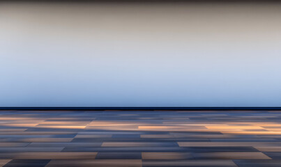 Empty studio space with wooden floor and neutral wall color in natural light