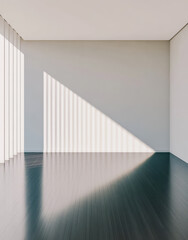 Modern minimalist interior space with natural light streaming in during daytime