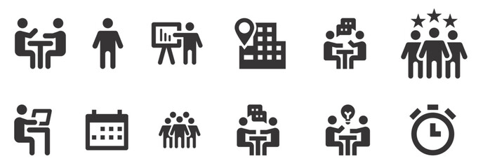 Business teamwork icon set. Business team working together and human resources. Editable stroke.