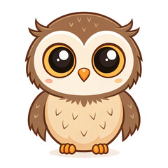 Fototapeta premium Adorable Cartoon Baby Owl Illustration Cute Big Eyes Brown Feathers Wildlife Animal
