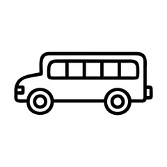 School Bus Line Art Icon, Public Transportation Symbol, Vehicle Vector Illustration