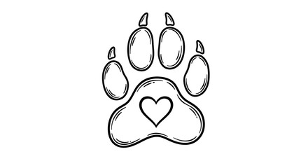 A paw print with a heart, symbolizing unconditional love and the bond between humans and animals, a simple line drawing design.