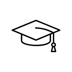 Graduation Cap Line Art Icon, Mortarboard Symbol, Education Vector Illustration