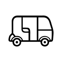 Fototapeta premium Auto Rickshaw Line Art Icon, Tuk-Tuk Symbol, Three-Wheeler Vector Illustration
