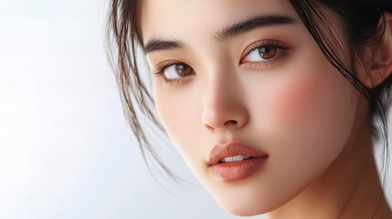 Striking Close-Up of Young Asian Woman with Natural Beauty
